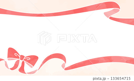 リボンのデコレーションフレーム、背景、水彩風カラー 133654715