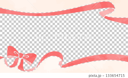 リボンのデコレーションフレーム、背景、水彩風カラー 133654715
