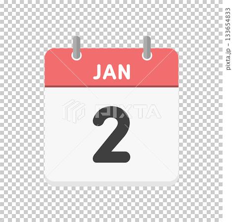 January 2nd, JAN 2 daily calendar icon - English calendar in red with 1/2 date January 2nd, JAN 2 daily calendar icon - English calendar in red with 1/2 date 133654833
