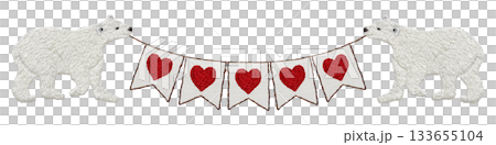 [Polar bear and heart garland] Hand-embroidered illustration material 133655104