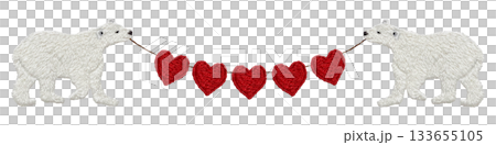 [Polar bear and heart garland] Hand-embroidered illustration material 133655105