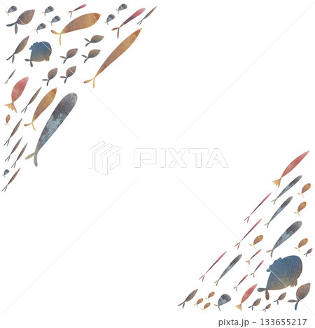 Cute watercolor school of fish frame, colorful fish in watercolor style. Children's illustration, perfect for nursery decor, ocean kids posters, apparel, stickers, educational materials 133655217