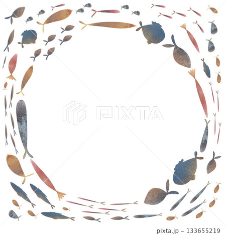 Cute watercolor school of fish swimming in a circle, colorful fish in watercolor style. Children's illustration, perfect for nursery decor, ocean kids posters, apparel, stickers, educational materials 133655219