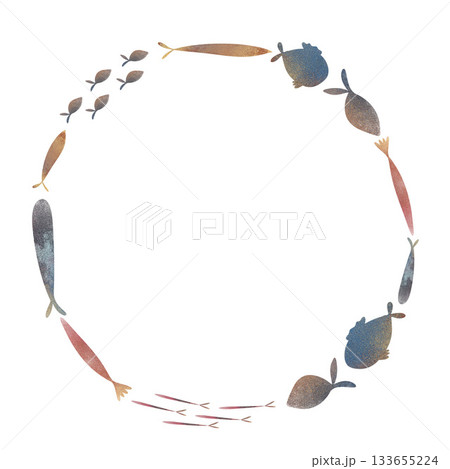 Cute watercolor school of fish swimming in a circle, colorful fish in watercolor style. Children's illustration, perfect for nursery decor, ocean kids posters, apparel, stickers, educational materials 133655224