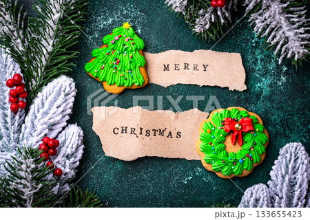 Homemade Christmas gingerbread cookies with Icing Homemade Christmas gingerbread cookies with Icing 133655423