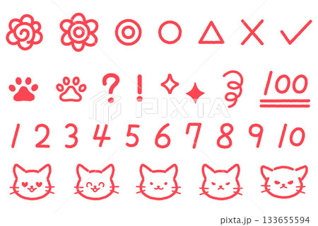 猫の表情と採点アイテムのイラストセット 133655594