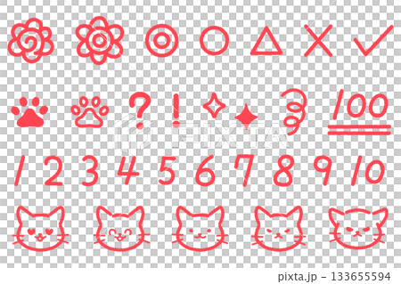 猫の表情と採点アイテムのイラストセット 133655594