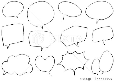 手描きの線画の吹き出しセット 133655595