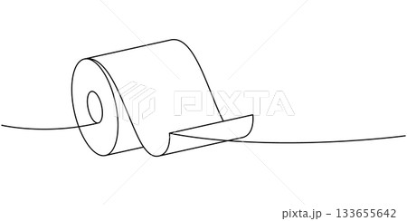 Paper napkin one line continuous drawing. Toilet paper roll. Vector illustration Paper napkin one line continuous drawing. Toilet paper roll. Vector illustration 133655642