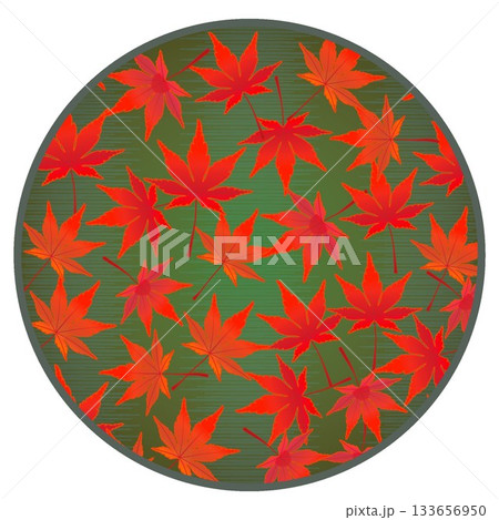 円形背景のついた紅葉したモミジの葉っぱのイラスト 円形背景のついた紅葉したモミジの葉っぱのイラスト 133656950