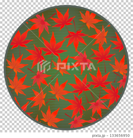 円形背景のついた紅葉したモミジの葉っぱのイラスト 円形背景のついた紅葉したモミジの葉っぱのイラスト 133656950