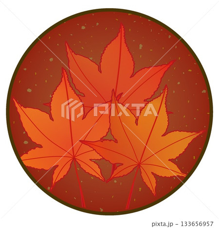 円形背景のついた紅葉したモミジの葉っぱのイラスト 円形背景のついた紅葉したモミジの葉っぱのイラスト 133656957