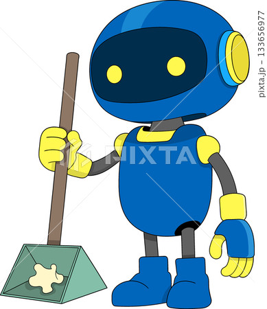 Cute Futuristic Blue Robot Janitor Holding a Mop and Cleaning Scoop for Technology, AI, Robotics, and Workplace Illustration Designs Cute Futuristic Blue Robot Janitor Holding a Mop and Cleaning Scoop for Technology, AI, Robotics, and Workplace Illustration Designs 133656977