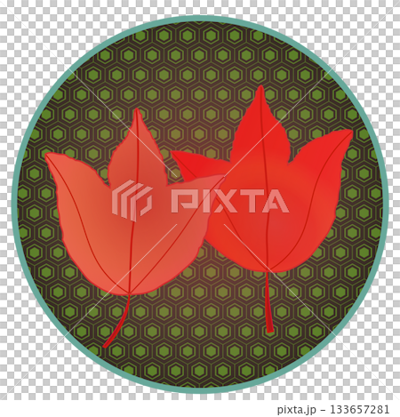 Illustration of a maple leaf in autumn color with a circular background Illustration of a maple leaf in autumn color with a circular background 133657281