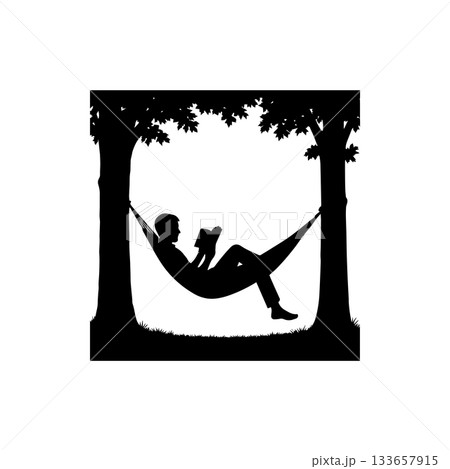 person reading book relaxing in hammock silhouette isolated on white background person reading book relaxing in hammock silhouette isolated on white background 133657915