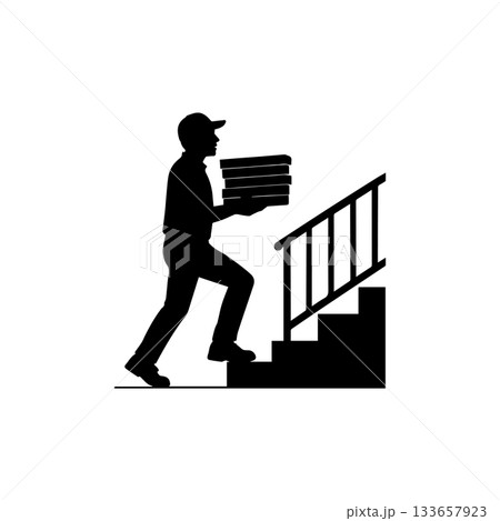 pizza delivery man carrying boxes silhouette isolated on white background pizza delivery man carrying boxes silhouette isolated on white background 133657923