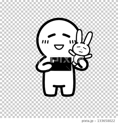 ぬいぐるみと一緒に写真を撮る人物のイラスト ぬいぐるみと一緒に写真を撮る人物のイラスト 133658022