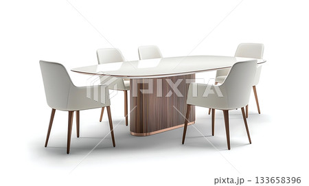 A white dining table with six chairs around it 133658396