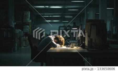 Late Night Work in Dim Officeのイラスト素材 [133658606] - PIXTA