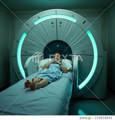 Patient undergoing MRI scan in modern medical facility Generative AI 133658643