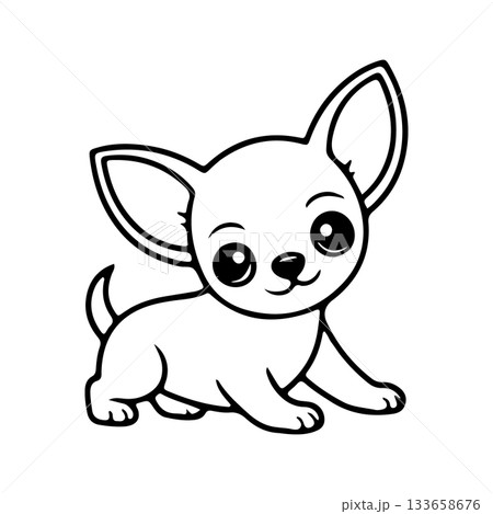 Cute chihuahua puppy playing on a white background, showcasing its cheerful and lively personality Cute chihuahua puppy playing on a white background, showcasing its cheerful and lively personality 133658676