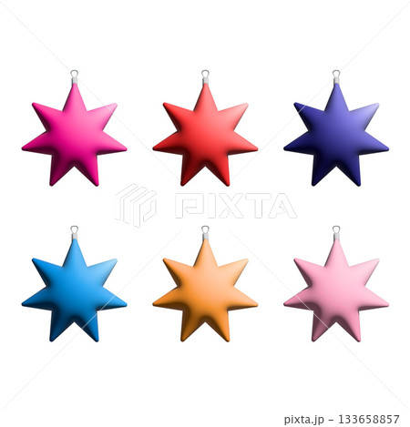 Colorful Star Christmas Ornaments, Vibrant Festive Holiday Decorations Set. Vector illustration 133658857