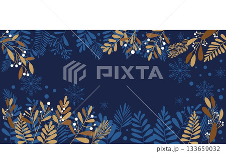 冬のボタニカル背景、雪結晶とボタニカルパターンイラスト 冬のボタニカル背景、雪結晶とボタニカルパターンイラスト 133659032