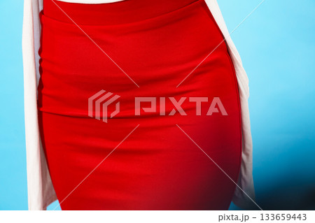 woman presenting outfit red shapely skirt woman presenting outfit red shapely skirt 133659443