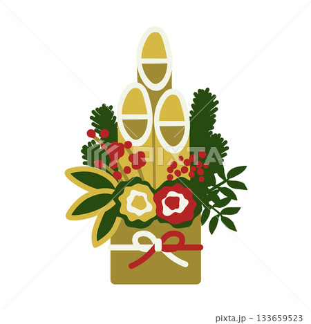 お正月飾り 笑う門松　レトロカラーのイラスト 133659523