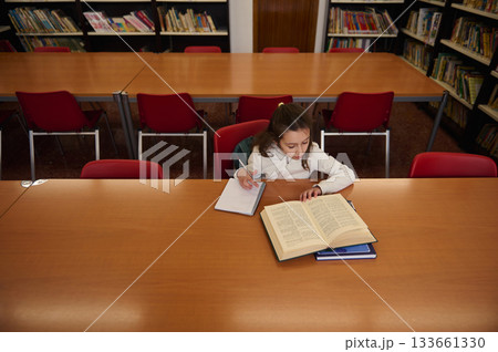Young Student Studying in Library During Book Day at Public School Library 133661330