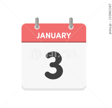 1月3日･JANUARY 3の日めくりカレンダーのアイコン - 1/3の日付入りシンプルな英語の暦 133661387