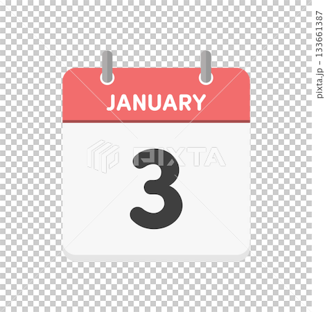 1月3日･JANUARY 3の日めくりカレンダーのアイコン - 1/3の日付入りシンプルな英語の暦 133661387