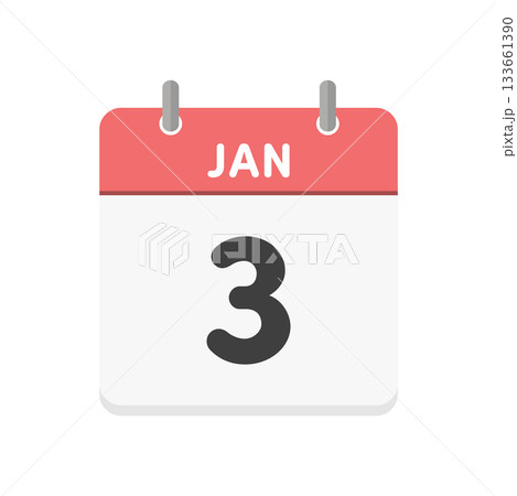 1月3日・JAN 3の日めくりカレンダーのアイコン - 1/3の日付入りの赤い色の英語の暦 1月3日・JAN 3の日めくりカレンダーのアイコン - 1/3の日付入りの赤い色の英語の暦 133661390