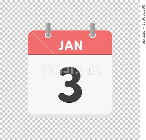 1月3日・JAN 3の日めくりカレンダーのアイコン - 1/3の日付入りの赤い色の英語の暦 1月3日・JAN 3の日めくりカレンダーのアイコン - 1/3の日付入りの赤い色の英語の暦 133661390