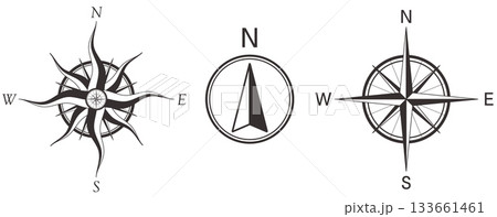 レトロなデザインのコンパスのマーク(方位磁石) レトロなデザインのコンパスのマーク(方位磁石) 133661461