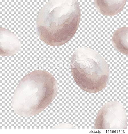 Watercolor seamless pattern with white eggs. Farm products on an isolated background. A template for packaging and wrapping paper in farming, textiles. 133661748