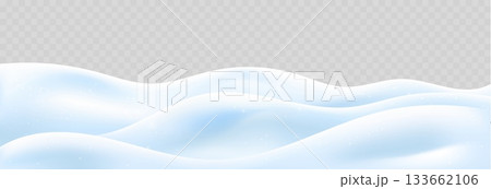 Realistic 3d snowdrift and snow ground for winter background or Christmas snowy scene vector illustration. White mounds and snow pile for holiday card and landscape poster. New Year isolated border Realistic 3d snowdrift and snow ground for winter background or Christmas snowy scene vector illustration. White mounds and snow pile for holiday card and landscape poster. New Year isolated border 133662106