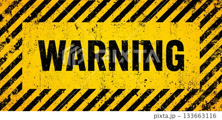 Warning sign with yellow and black diagonal lines. Attention, danger or caution symbol. Construction site signage, road safety notice, hazard banner, security alert shield. Vector illustration Warning sign with yellow and black diagonal lines. Attention, danger or caution symbol. Construction site signage, road safety notice, hazard banner, security alert shield. Vector illustration 133663116