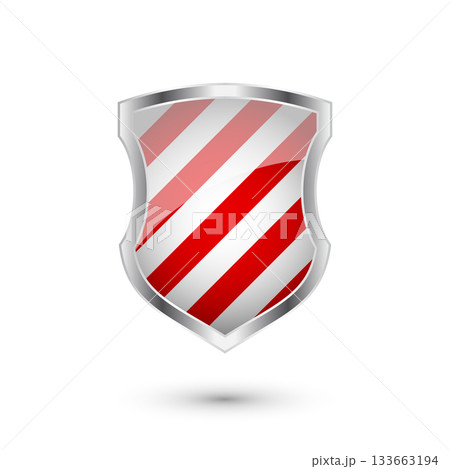 Glossy shield with red and black pattern. Security and protection concept. Cyber safety icons, internet privacy, web defense, digital data protection and antivirus themes. Vector illustration Glossy shield with red and black pattern. Security and protection concept. Cyber safety icons, internet privacy, web defense, digital data protection and antivirus themes. Vector illustration 133663194