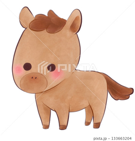 かわいい茶色の馬の手描きイラスト 133663204