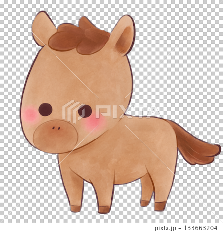 かわいい茶色の馬の手描きイラスト 133663204