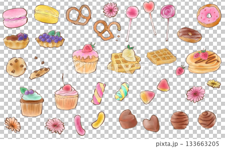 かわいいスイーツの水彩イラストセット 133663205