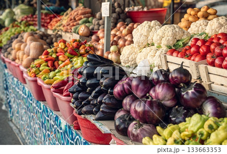 Colorful Vegetable Market Display 133663353