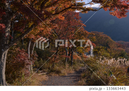 紅葉の芦ノ湖、湖尻の風景 紅葉の芦ノ湖、湖尻の風景 133663443