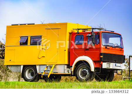 Offroad camper 4x4 truck on nature Offroad camper 4x4 truck on nature 133664312
