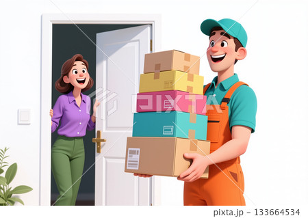 Delivery man handing over packages to a customer. 133664534