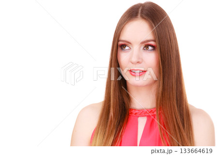 Woman charming girl long hair face makeup Woman charming girl long hair face makeup 133664619