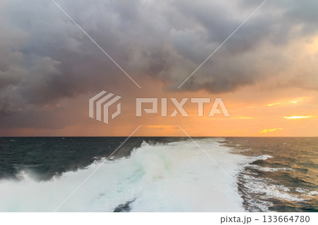 seascape stormy sea horizon and kielwater seascape stormy sea horizon and kielwater 133664780