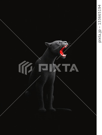 Black panther roars fiercely in the dark minimalist art - ai generated 133665194