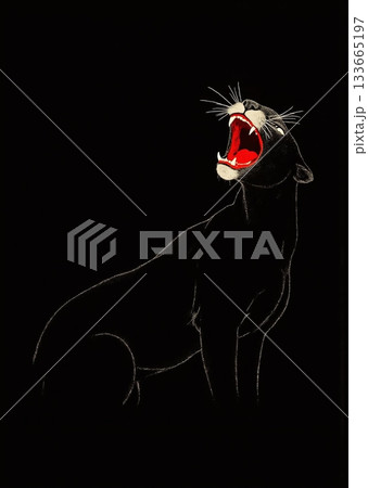 Black panther roars fiercely in the dark minimalist art - ai generated Black panther roars fiercely in the dark minimalist art - ai generated 133665197